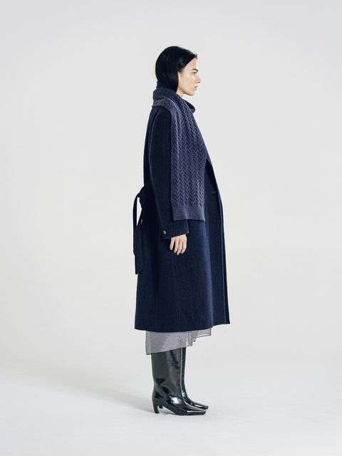 Mora Alpaca Wool Coat and Vest Set Navy