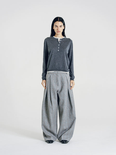 Nora Two Tone Henley Knit Sweater Gray