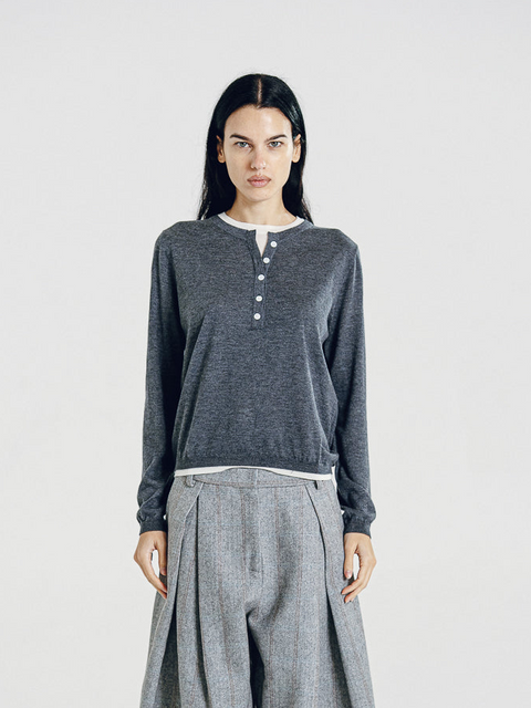 Nora Two Tone Henley Knit Sweater Gray