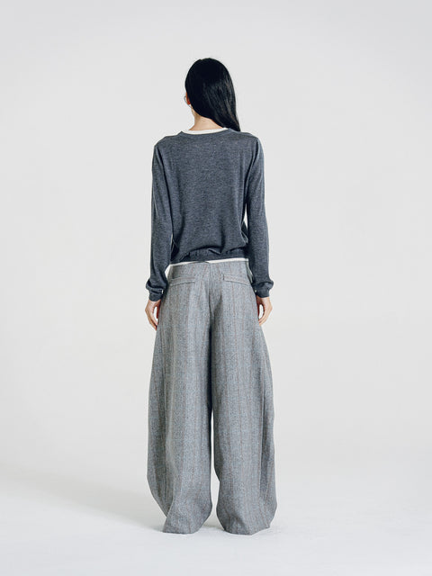Nora Two Tone Henley Knit Sweater Gray
