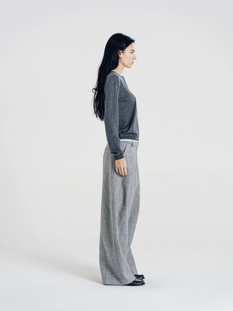 Nora Two Tone Henley Knit Sweater Gray