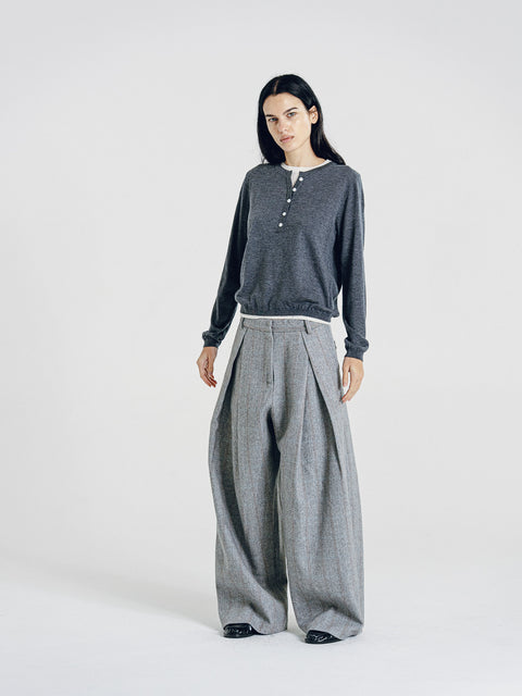 Nora Two Tone Henley Knit Sweater Gray