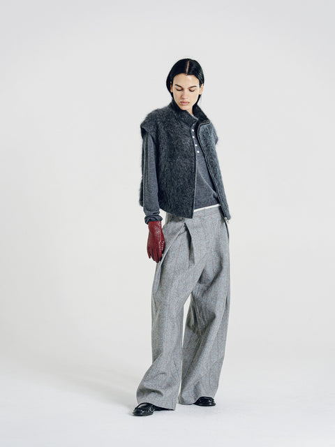 Brushed Wool-Cashmere Zipper Vest Charcoal