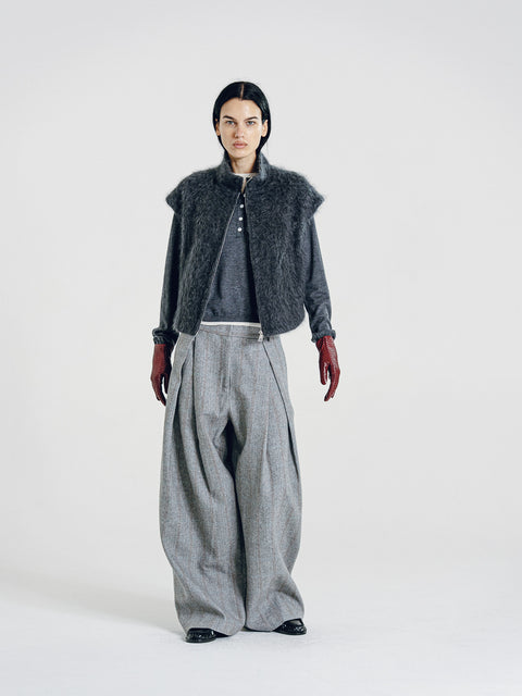 Brushed Wool-Cashmere Zipper Vest Charcoal