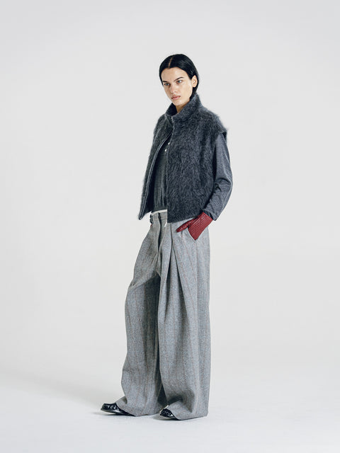 Brushed Wool-Cashmere Zipper Vest Charcoal