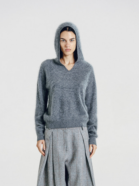 Ellis Brushed Cashmere-Wool Hooded Sweater Gray