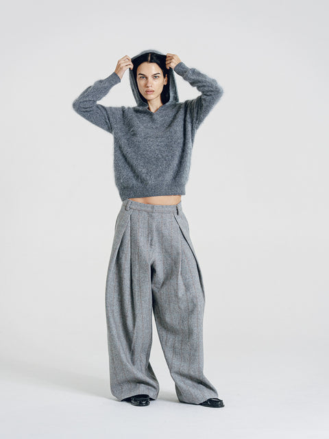 Ellis Brushed Cashmere-Wool Hooded Sweater Gray