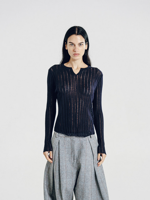 Semi-Sheer Ladder Stitch Sweater Navy