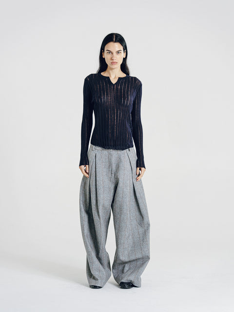 Semi-Sheer Ladder Stitch Sweater Navy