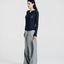 Semi-Sheer Ladder Stitch Sweater Navy