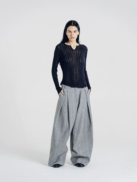 Semi-Sheer Ladder Stitch Sweater Navy