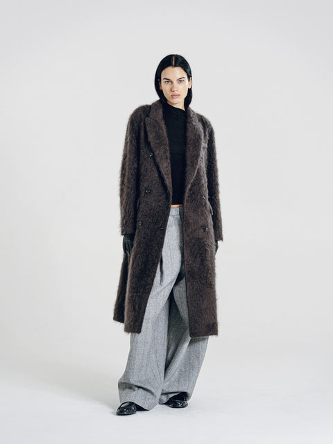 Brushed Wool-Cashmere Double-Breasted Coat Graphite