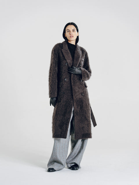 Brushed Wool-Cashmere Double-Breasted Coat Graphite