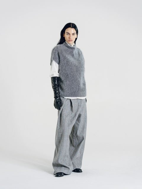 Brushed Cashmere-Wool Relaxed Short-Sleeves Sweater