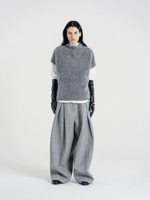 Brushed Cashmere-Wool Relaxed Short-Sleeves Sweater