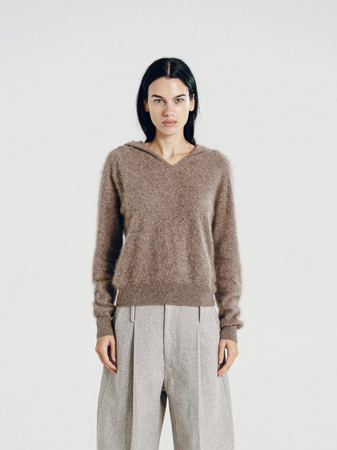 Ellis Brushed Cashmere-Wool Hooded Sweater Taupe