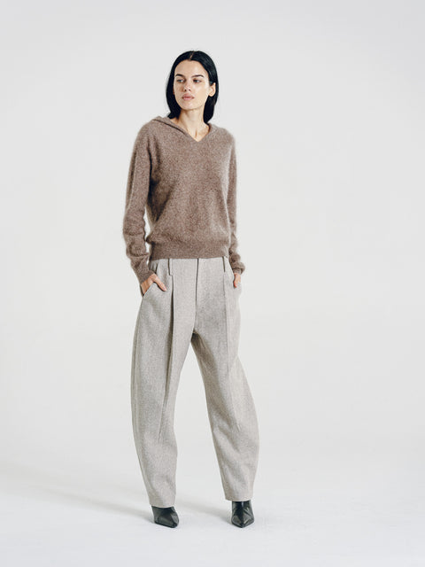Ellis Brushed Cashmere-Wool Hooded Sweater Taupe