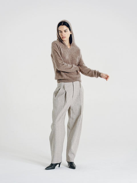 Ellis Brushed Cashmere-Wool Hooded Sweater Taupe
