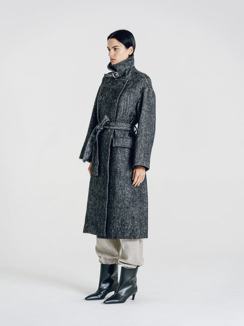 Mohair-Wool Blend Tweed Overcoat