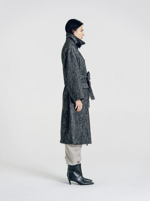Mohair-Wool Blend Tweed Overcoat