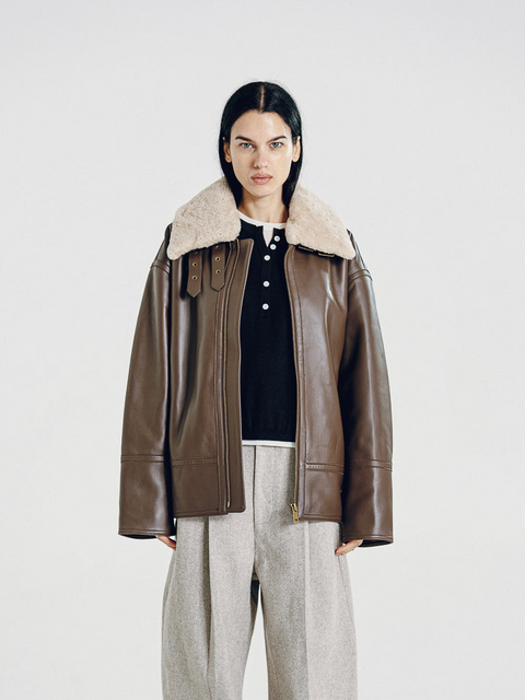 Drew Brown Leather Shearling Aviator Jacket