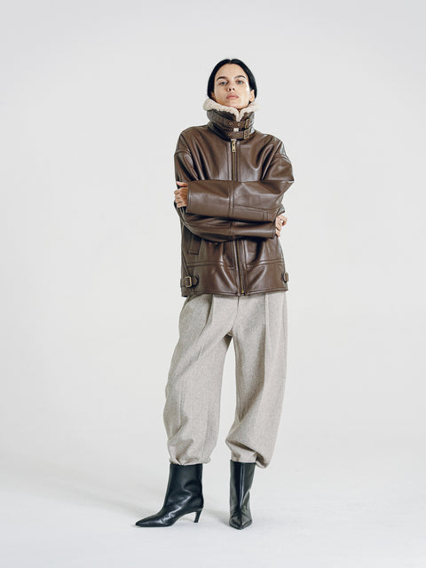 Drew Brown Leather Shearling Aviator Jacket