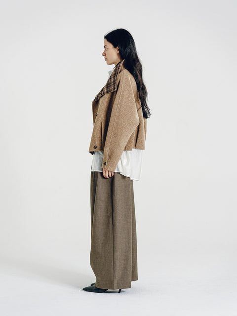 Wool Funnel-Neck Double-Breasted Coat Camel