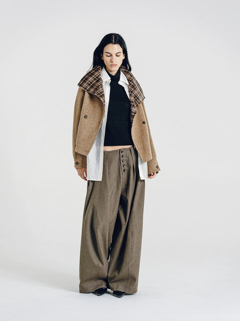 Wool Funnel-Neck Double-Breasted Coat Camel