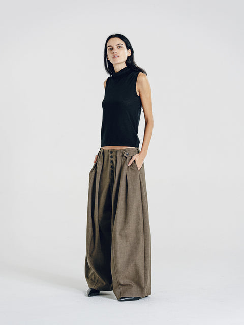 Robin Olive-Brown Wide-Leg Trousers