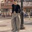 Sora Two tone Wool Blend Knit Top Black