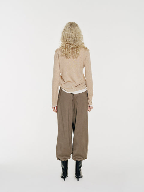 Sora Two tone Wool Blend Knit Top Oatmeal