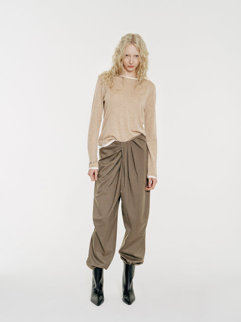 Sora Two tone Wool Blend Knit Top Oatmeal