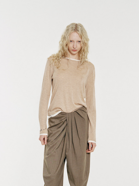 Sora Two tone Wool Blend Knit Top Oatmeal