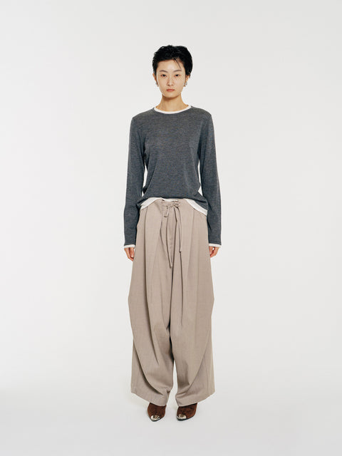 Sora Two tone Wool Blend Knit Top Gray
