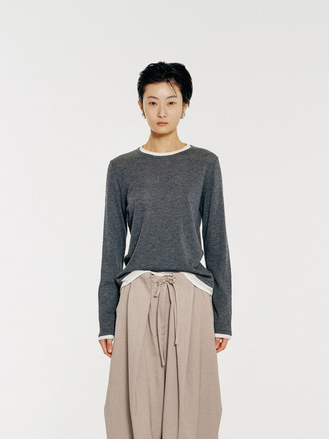 Sora Two tone Wool Blend Knit Top Gray