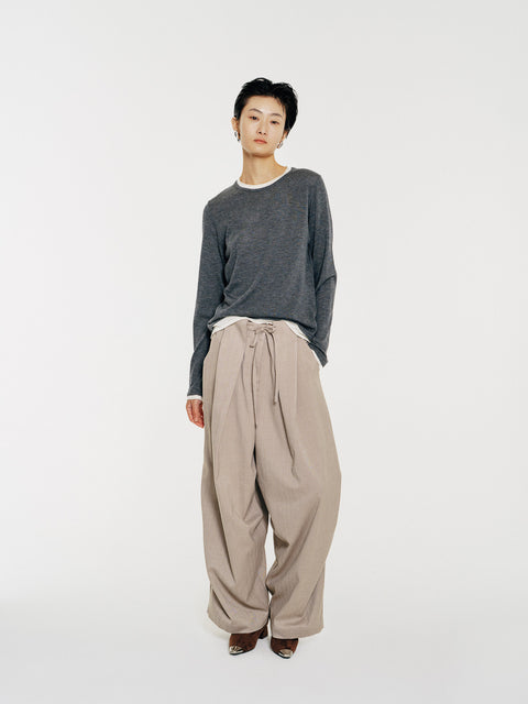 Tate Wool-Blended Barrel Pleated Pants