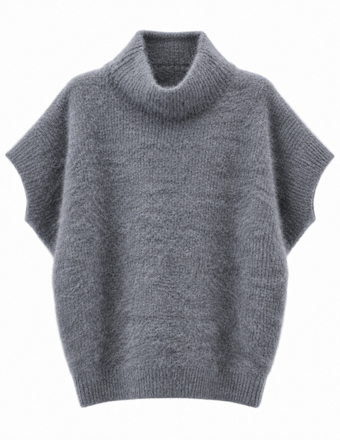 Brushed Cashmere-Wool Relaxed Short-Sleeves Sweater