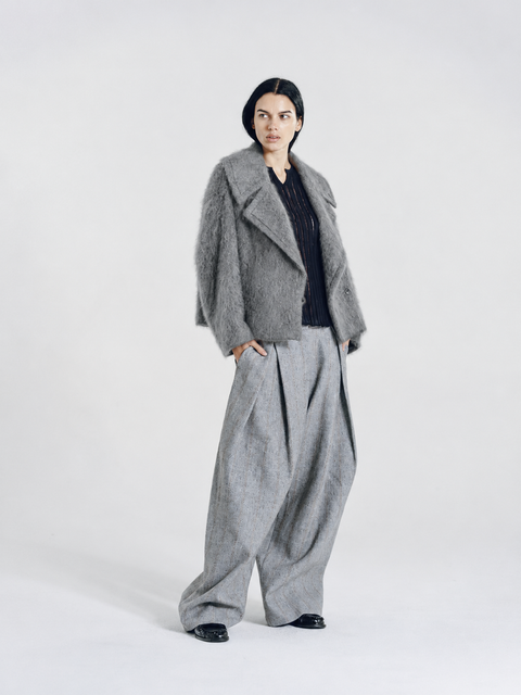 Brushed Wool-Cashmere Peacoat Gray