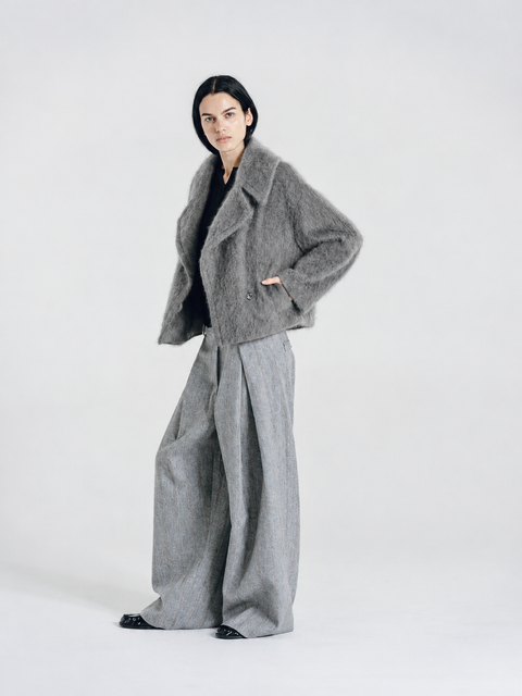 Brushed Wool-Cashmere Peacoat Gray