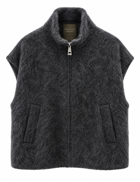 Brushed Wool-Cashmere Zipper Vest Charcoal