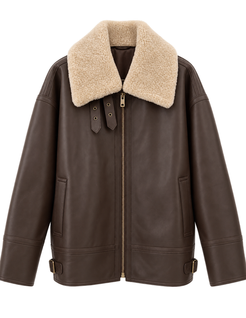 Drew Brown Leather Shearling Aviator Jacket