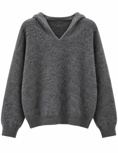 Ellis Brushed Cashmere-Wool Hooded Sweater Gray
