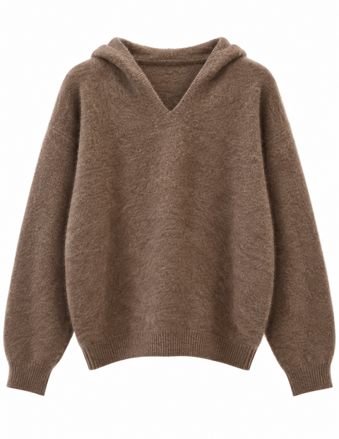 Ellis Brushed Cashmere-Wool Hooded Sweater Taupe