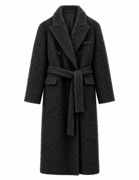Brushed Wool-Cashmere Double-Breasted Coat Graphite