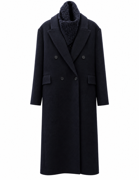 Mora Alpaca Wool Coat and Vest Set Navy