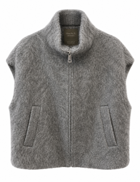 Brushed Wool-Cashmere Zipper Vest Gray