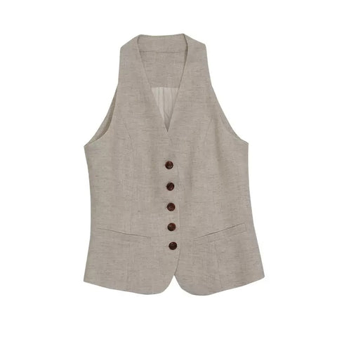 LT26033B Tailored Button Vest Natural