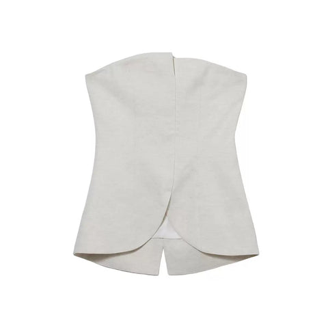 LT26084B Linen Blend Strapless Top White