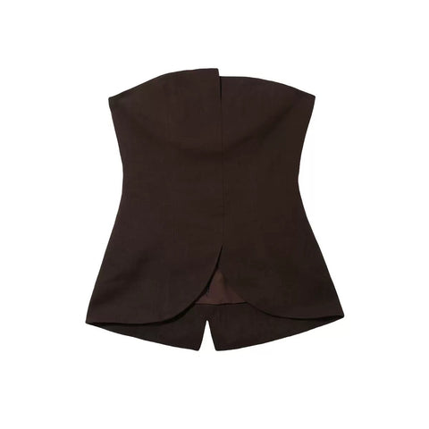 LT26084 Linen Blend Strapless Top Brownie