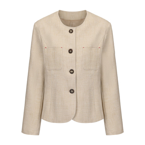 CZ25008 Beige Textured Classic Box Jacket